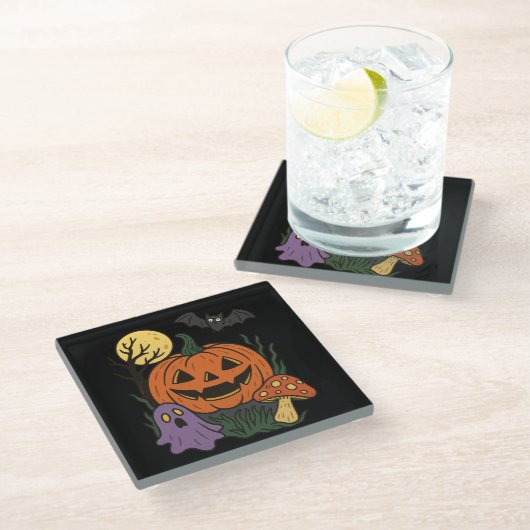 Spooky Halloween Sticker Glasuntersetzer (Schrägansicht)