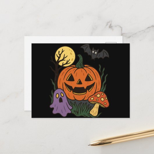 Spooky Halloween Sticker Postkarte (Vorderseite/Rückseite Beispiel)