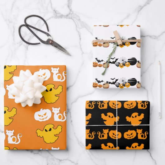 Spooky Halloween Symbole BOO Kürbislaternen Moon Geschenkpapier Set (Vorderseite)