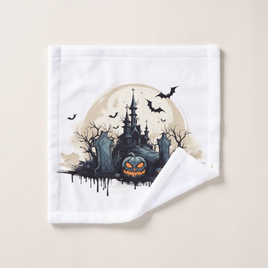 Spooky Halloween Szene Badhandtuch Set (Waschlappen)