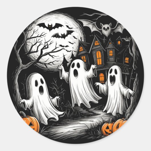 Spooky Halloween Szene mit Geistern Runder Aufkleber (Vorderseite)