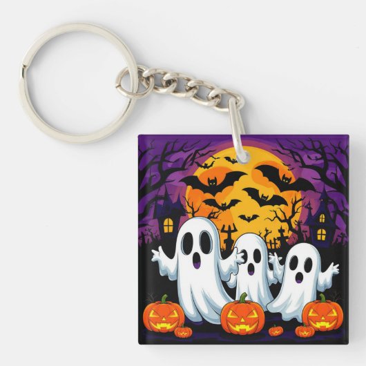 Spooky Halloween Szene mit Geistern Schlüsselanhänger (Vorderseite)