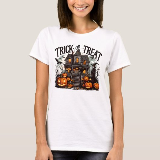 Spooky Halloween-Trick oder -Leckerei T-Shirt (Vorderseite)