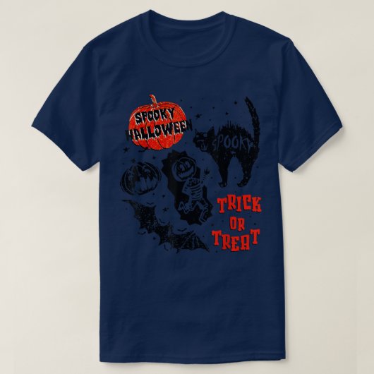 Spooky Halloween Trick oder Treat Pumpkin Skelett T-Shirt (Design vorne)