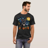 Spooky Halloween Tuxedo Cat Starry Night T-Shirt (Vorne ganz)