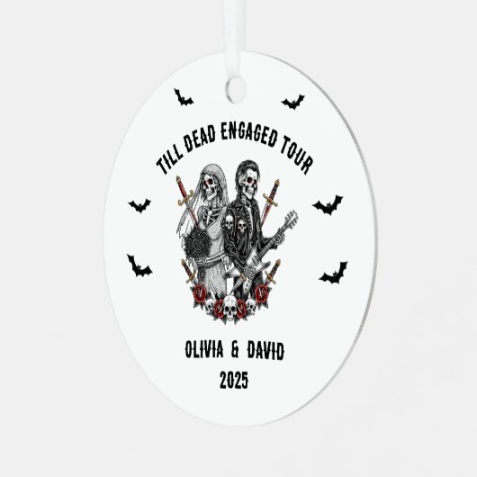 Spooky Halloween Verlobt Rock Skeleton Ornament Aus Metall (Vorderseite links)