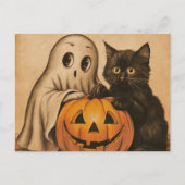 Spooky Halloween Vintag Ghost Black Cat Pumpkin Postkarte (Vorderseite)