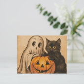 Spooky Halloween Vintag Ghost Black Cat Pumpkin Postkarte (Stehend Vorderseite)
