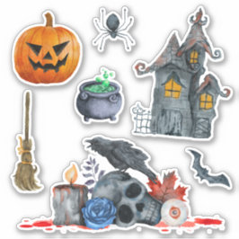 Spooky Halloween Wasserfarbe Hand gezogen Aufkleber