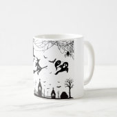 Spooky Halloween Witch & Bats Pattern Mug Kaffeetasse (VorderseiteRechts)