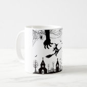 Spooky Halloween Witch & Bats Pattern Mug Kaffeetasse (Vorderseite Links)
