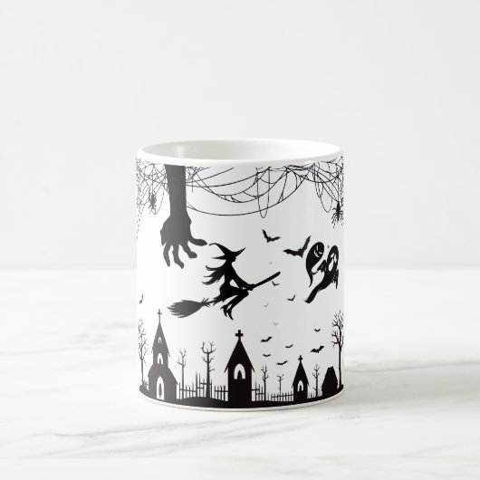 Spooky Halloween Witch & Bats Pattern Mug Kaffeetasse (Mittel)