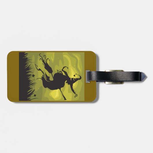 Spooky Halloween Witch Flying on Broomstick Gepäckanhänger (Rückseite horizontal)