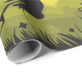 Spooky Halloween Witch Flying on Broomstick Geschenkpapier (Rolleneckpunkt)