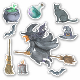 Spooky Halloween Witch thematisiert Aufkleber