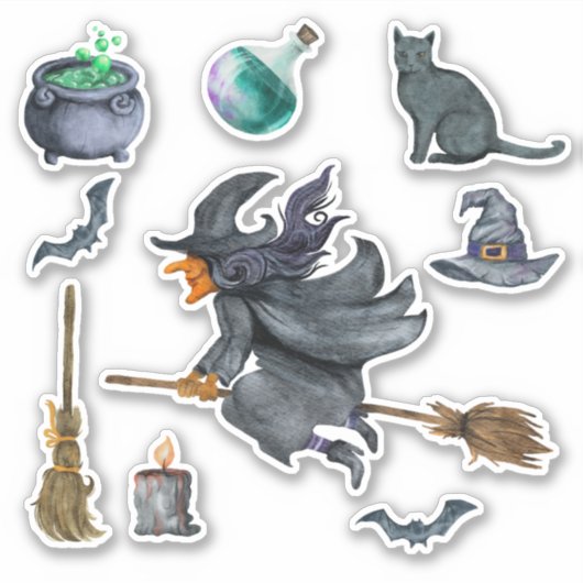Spooky Halloween Witch thematisiert Aufkleber (Vorderseite)