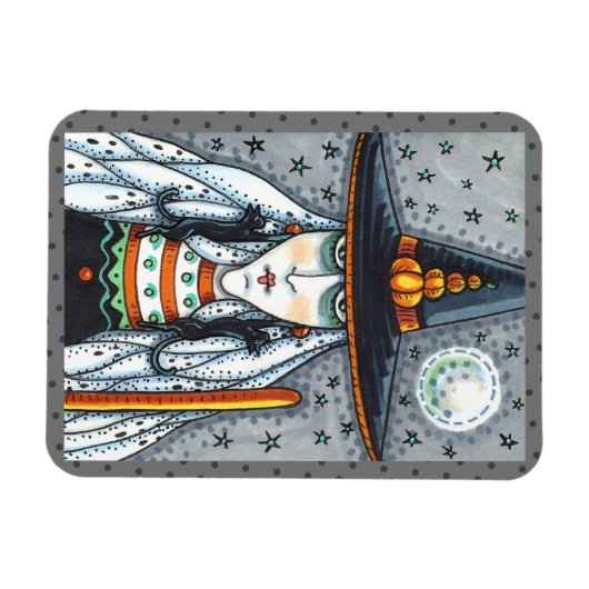 SPOOKY HALLOWEEN WITCH, TRAGEN SCHWARZE KATZJEWELE MAGNET (Horizontal)
