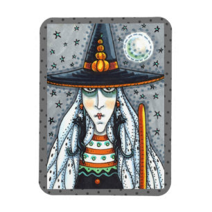 SPOOKY HALLOWEEN WITCH, TRAGEN SCHWARZE KATZJEWELE MAGNET