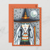 SPOOKY HALLOWEEN WITCH, TRAGEN SCHWARZE KATZJEWELE POSTKARTE (Vorne/Hinten)