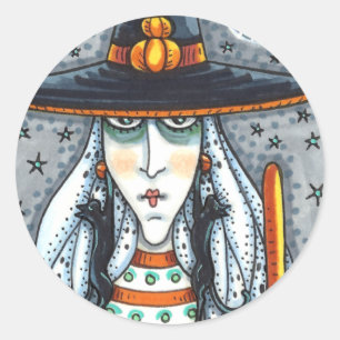 SPOOKY HALLOWEEN WITCH, TRAGEN SCHWARZE KATZJEWELE RUNDER AUFKLEBER