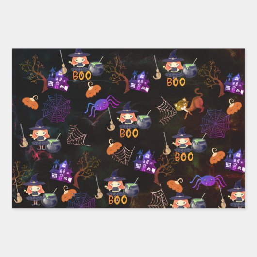 Spooky Halloween Witz Pattern Wrapping Geschenkpapier Set (Vorderseite 3)