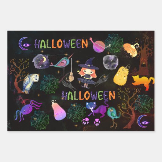 Spooky Halloween Witz Pattern Wrapping Geschenkpapier Set (Vorderseite)