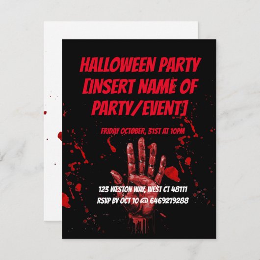 SPOOKY HALLOWEWEWEEN EINLADUNGKARTENBLOODY UAWG RSVP KARTE (Vorne/Hinten)