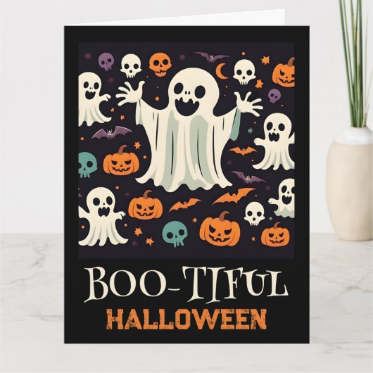 Spooky Happy Ghost Boo-schöne Halloween Karte (Vorderseite)