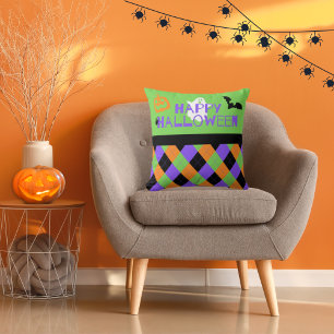 Spooky Happy Halloween Argyle Throw Pillow Kissen
