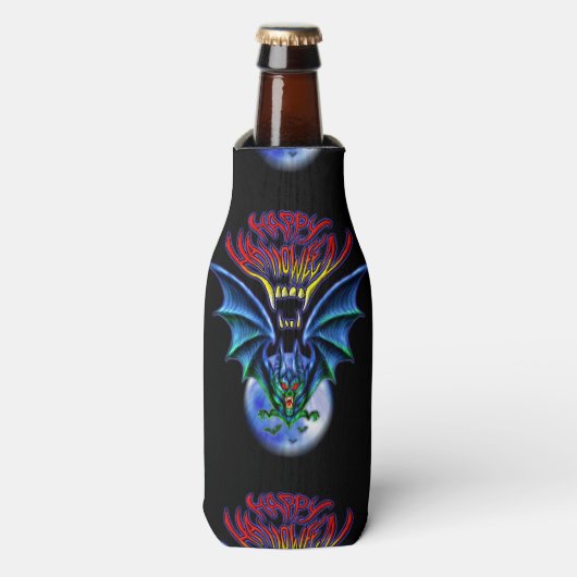 Spooky Happy Halloween Bat Flasche Cooler Flaschenkühler (Flaschenvorderseite)