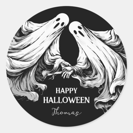 Spooky Happy Halloween Party Leckerei mit Geist Runder Aufkleber (Vorderseite)