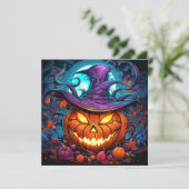 Spooky Happy Halloween Pumpkin Art Karte (Stehend Vorderseite)