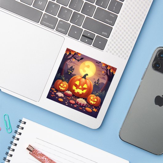 Spooky Happy Halloween Sticker (Laptop mit iPhone)
