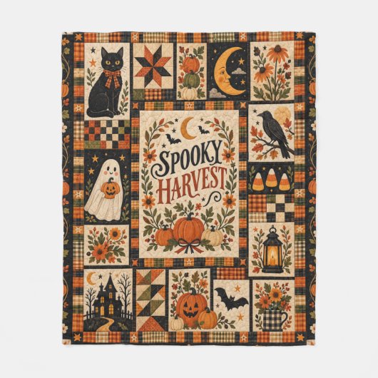 Spooky Harvest Vintage Halloween Patchwork Fleecedecke (Vorderseite)