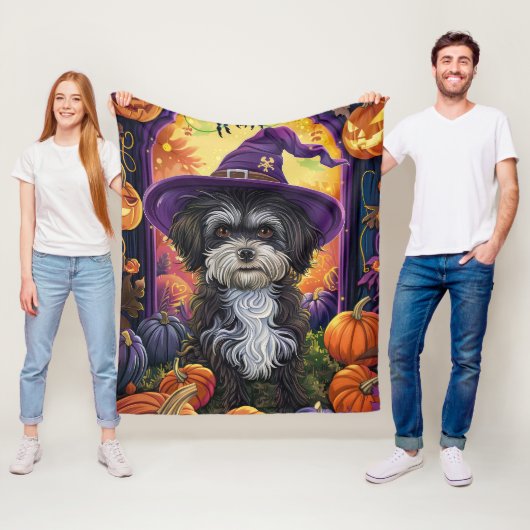 Spooky Havanese Hund Halloween Hexe und Pumpkin Fleecedecke (Beispiel)