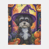 Spooky Havanese Hund Halloween Hexe und Pumpkin Fleecedecke (Vorderseite)