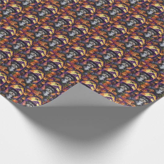 Spooky Havanese Hund Halloween Hexe und Pumpkin Geschenkpapier (Ecke)