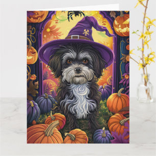 Spooky Havanese Hund Halloween Hexe und Pumpkin Karte
