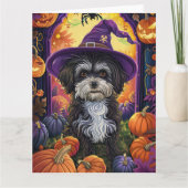 Spooky Havanese Hund Halloween Hexe und Pumpkin Karte (Vorderseite)