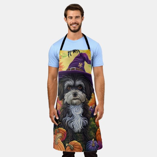 Spooky Havanese Hund Halloween Hexe und Pumpkin Schürze (Getragen)