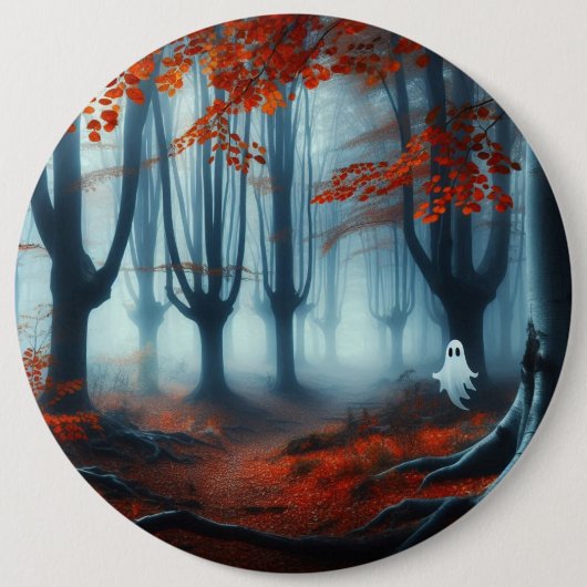 Spooky Herbstwald mit Gespenst Button (Vorderseite)