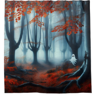 Spooky Herbstwald mit Gespenst Duschvorhang