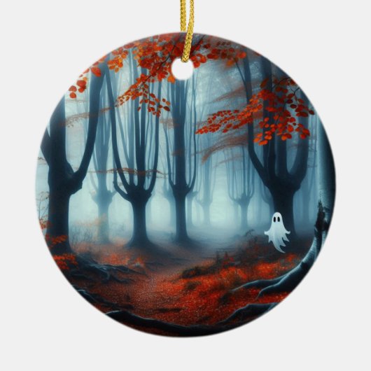 Spooky Herbstwald mit Gespenst Keramik Ornament (Vorne)
