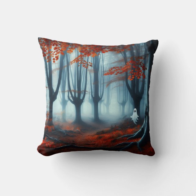 Spooky Herbstwald mit Gespenst Kissen (Vorderseite)