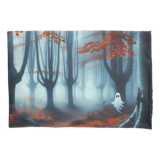 Spooky Herbstwald mit Gespenst Kissenbezug (Vorderseite)