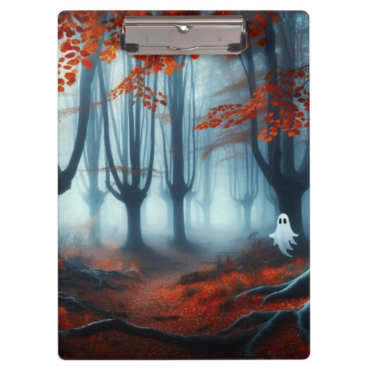 Spooky Herbstwald mit Gespenst Klemmbrett (Vorderseite)