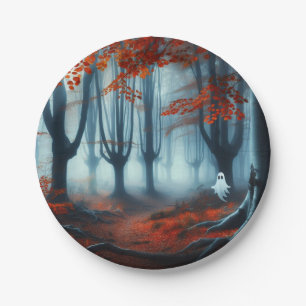 Spooky Herbstwald mit Gespenst Pappteller
