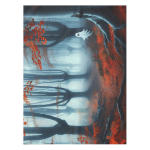 Spooky Herbstwald mit Gespenst Tischdecke