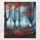 Spooky Herbstwald mit Gespenst Weinetikett (Einzelnes Label)