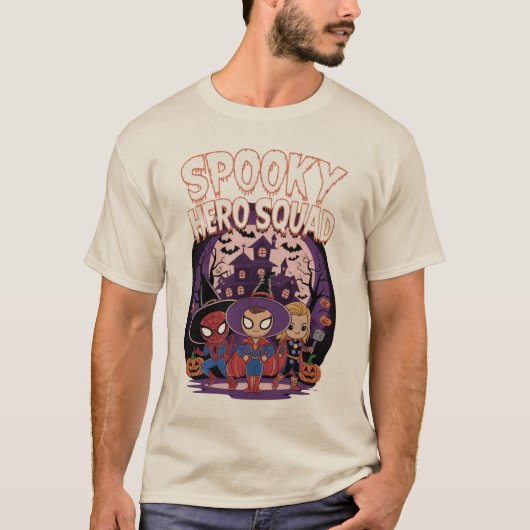 Spooky Hero Squad: Adorable Chibi Superhelden T-Shirt (Vorderseite)